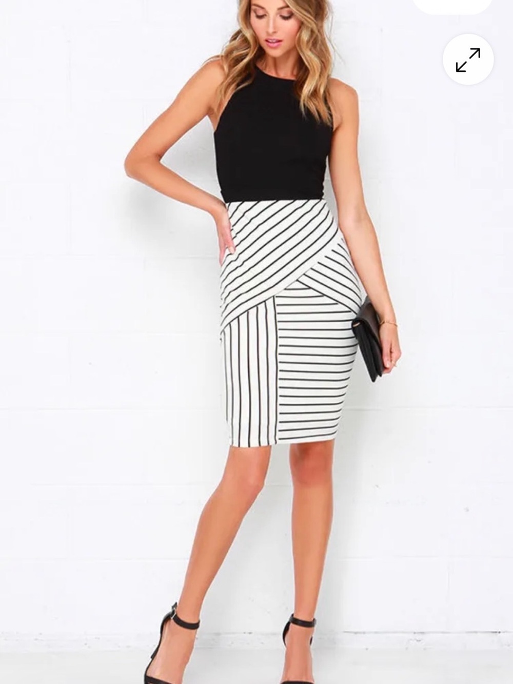 Lulu's Black and Ivory Kiss Cross Striped Bodycon Midi Dress